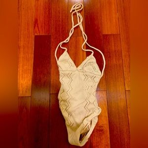 New Victoria Secret catalog cream crocket bathing suit XS 0 2 4